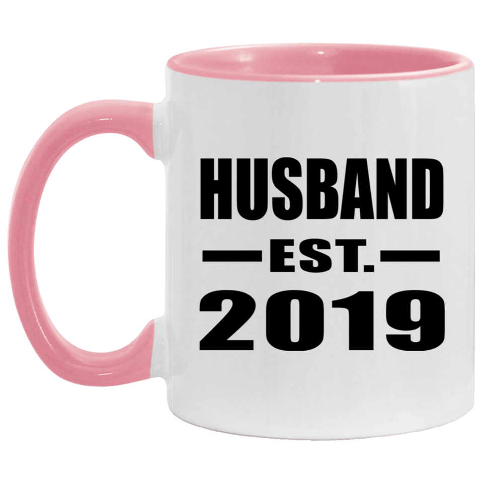 Husband Established EST. 2019 - 11oz Accent Mug Pink