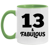 13th Birthday 13 & Fabulous - 11oz Accent Mug Green