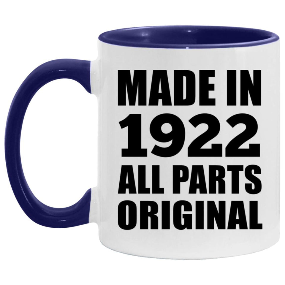 102nd Birthday Made in 1922 All Parts Original - 11oz Accent Mug Purple