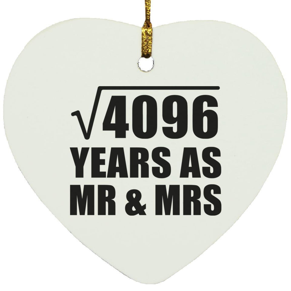 64th Anniversary Square Root of 4096 Years As Mr & Mrs - Heart Ornament