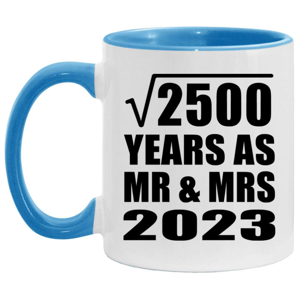 50th Anniversary Square Root of 2500 Years As Mr & Mrs 2023 - 11oz Accent Mug Blue