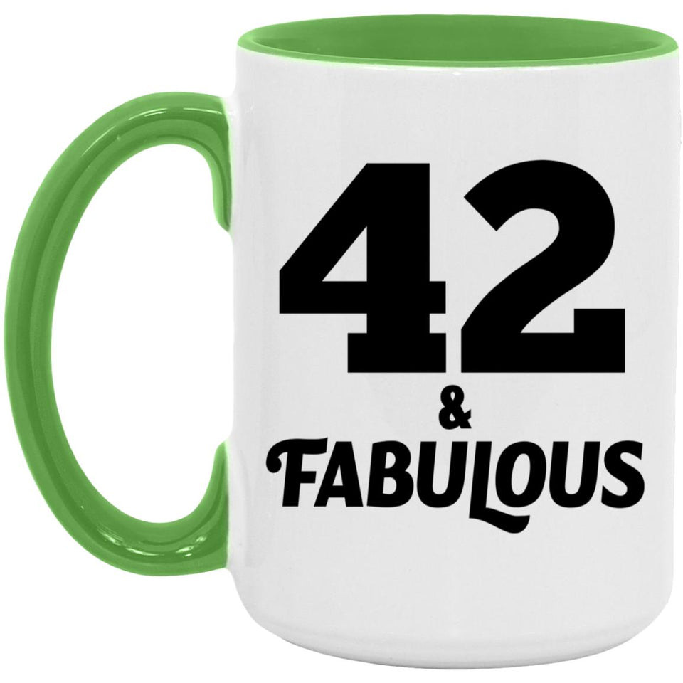 42nd Birthday 42 & Fabulous - 15oz Accent Mug Green