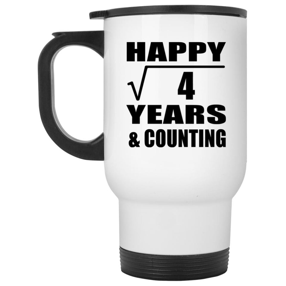 Happy 2nd Anniversary Square Root of 4 Years & Counting - White Travel Mug