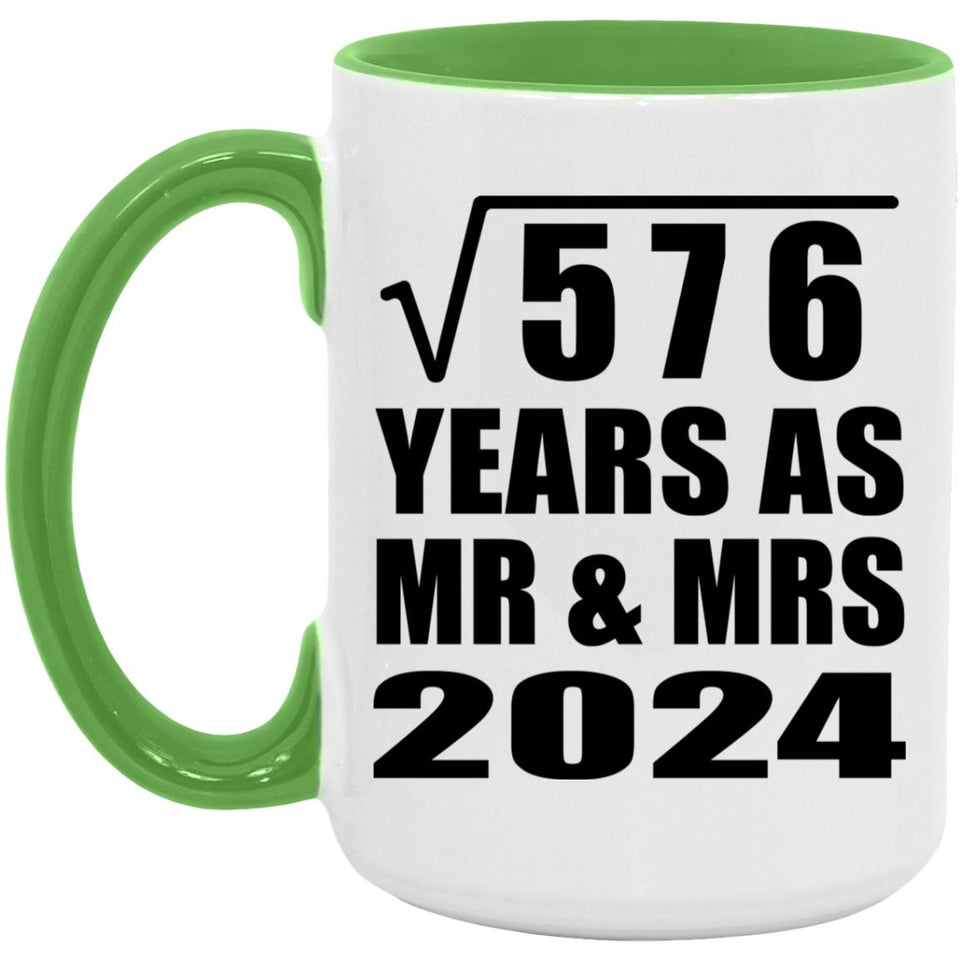 24th Anniversary Square Root of 576 Years As Mr & Mrs 2024 - 15oz Accent Mug Green