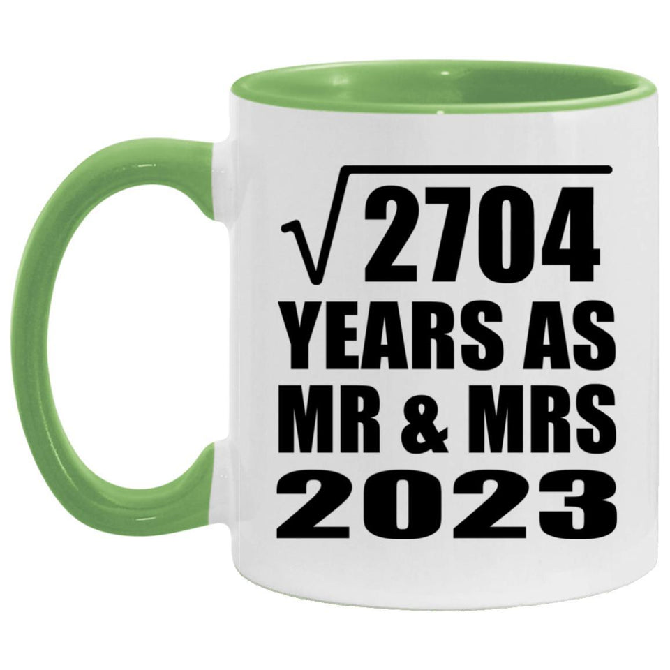 52nd Anniversary Square Root of 2704 Years As Mr & Mrs 2023 - 11oz Accent Mug Green
