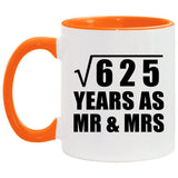 25th Anniversary Square Root of 625 Years As Mr & Mrs - 11oz Accent Mug Orange