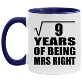 3rd Anniversary Square Root Of 9 Years Of Being Mrs Right - 11oz Accent Mug Purple