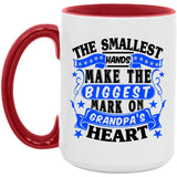 The Smallest Hands Make The Biggest Mark On Grandpa's Heart - 15oz Accent Mug Red