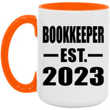 Bookkeeper Established EST. 2023 - 15oz Accent Mug Orange