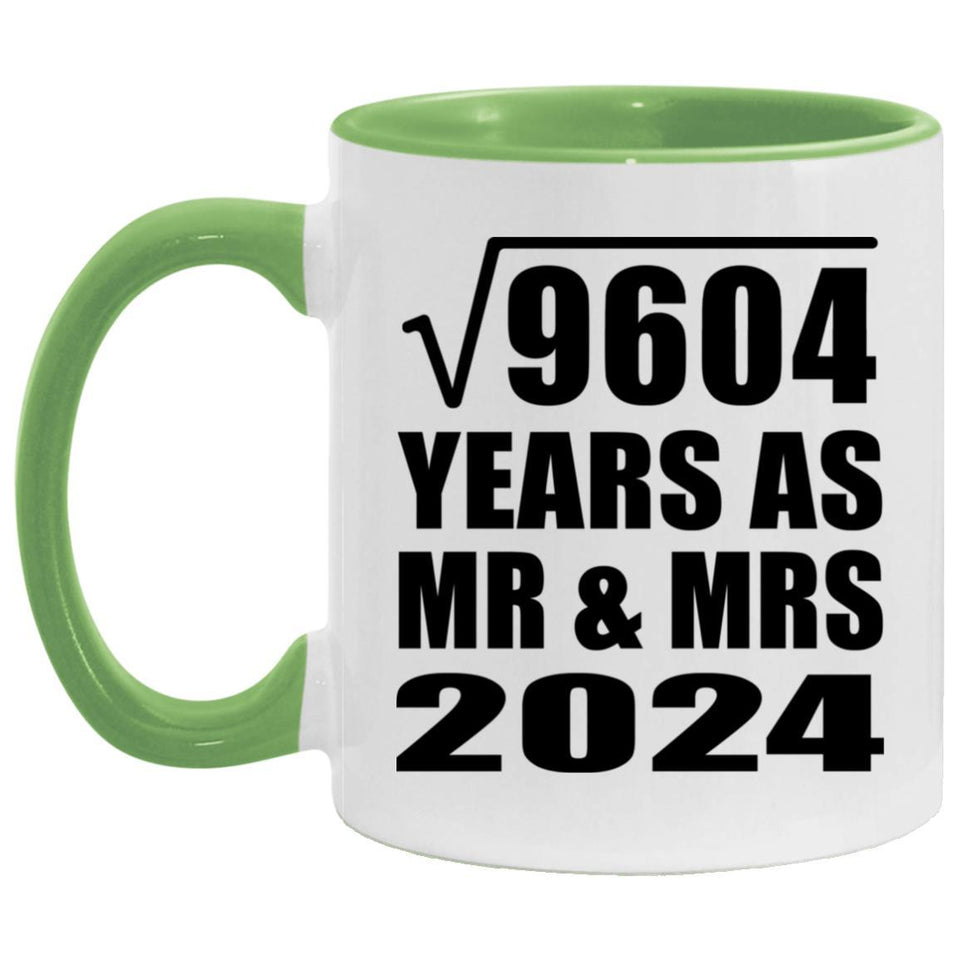 98th Anniversary Square Root of 9604 Years As Mr & Mrs 2024 - 11oz Accent Mug Green