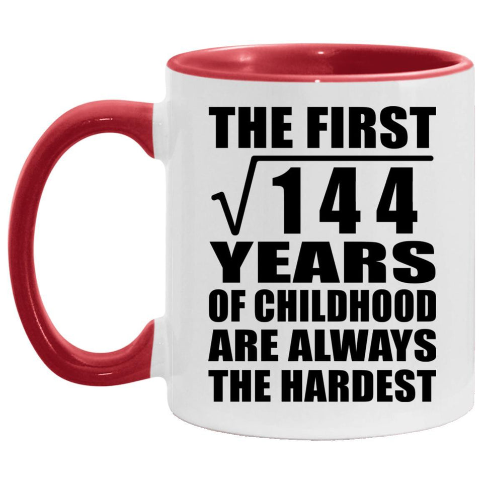 12th Birthday Square Root of 144 Years of Childhood - 11oz Accent Mug Red