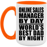 Online Sales Manager By Day World's Best Dad By Night - 15oz Accent Mug Orange