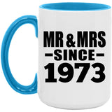 51st Anniversary Mr & Mrs Since 1973 - 15oz Accent Mug Blue
