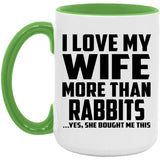 I Love My Wife More Than Rabbits - 15oz Accent Mug Green