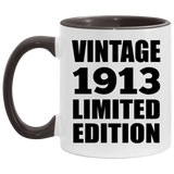 111th Birthday Vintage 1913 Limited Edition - 11oz Accent Mug Black
