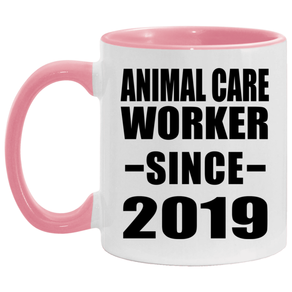 Animal Care Worker Since 2019 - 11oz Accent Mug Pink