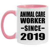 Animal Care Worker Since 2019 - 11oz Accent Mug Pink