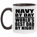 Navy By Day World's Best Dad By Night - 11oz Accent Mug Black