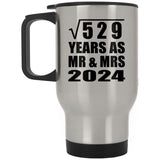 23rd Anniversary Square Root of 529 Years As Mr & Mrs 2024 - Silver Travel Mug