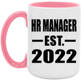 HR Manager Established EST. 2022 - 15oz Accent Mug Pink