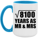 90th Anniversary Square Root of 8100 Years As Mr & Mrs - 15oz Accent Mug Blue