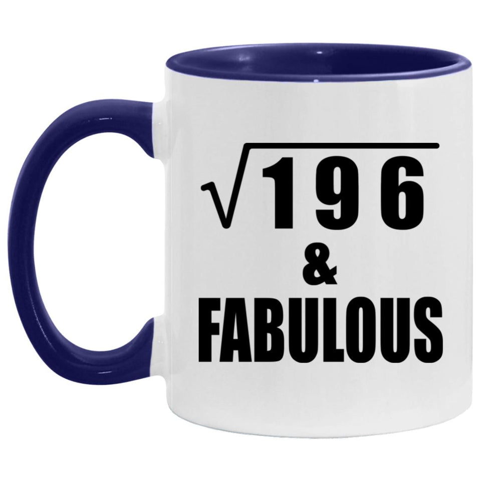 14th Birthday Square Root of 196 & Fabulous - 11oz Accent Mug Purple