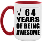 8th Birthday Square Root of 64 Years of Being Awesome - 15oz Accent Mug Red