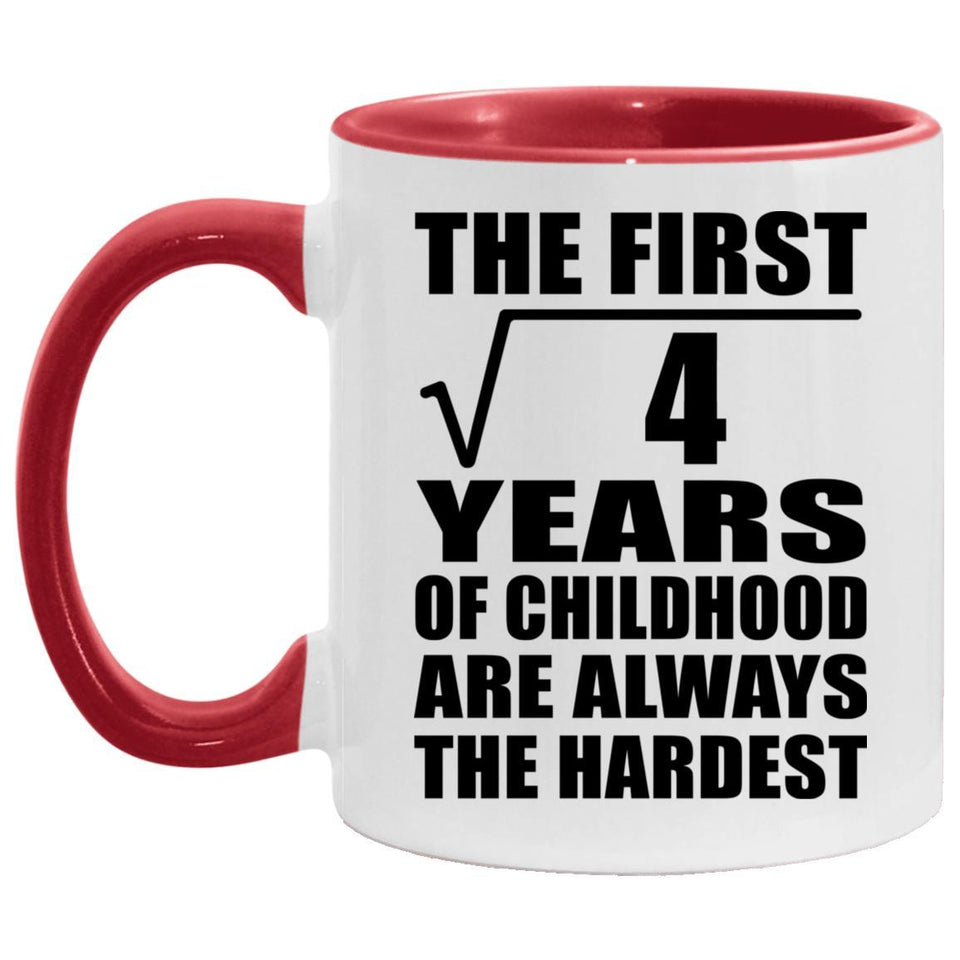 2nd Birthday Square Root of 4 Years of Childhood - 11oz Accent Mug Red