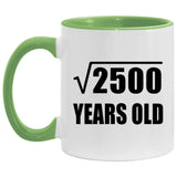 50th Birthday Square Root of 2500 Years Old - 11oz Accent Mug Green