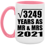 57th Anniversary Square Root of 3249 Years As Mr & Mrs 2021 - 15oz Accent Mug Pink