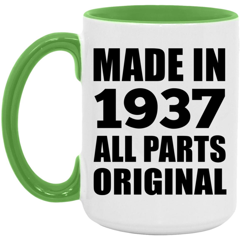 87th Birthday Made in 1937 All Parts Original - 15oz Accent Mug Green