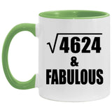 68th Birthday Square Root of 4624 & Fabulous - 11oz Accent Mug Green