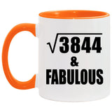 62nd Birthday Square Root of 3844 & Fabulous - 11oz Accent Mug Orange
