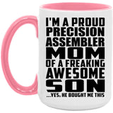 Proud Precision Assembler Mom Of Awesome Son - 15oz Accent Mug Pink