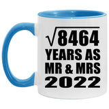92nd Anniversary Square Root of 8464 Years As Mr & Mrs 2022 - 11oz Accent Mug Blue