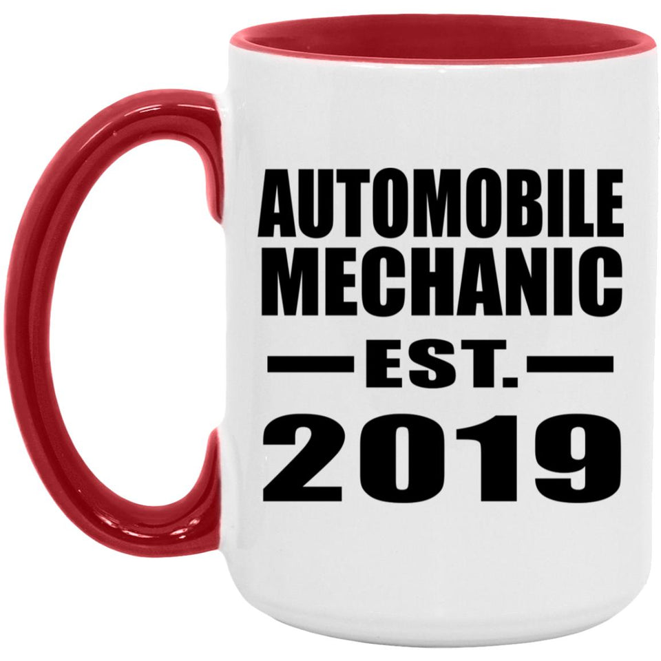 Automobile Mechanic Established EST. 2019 - 15oz Accent Mug Red