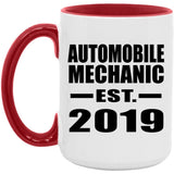 Automobile Mechanic Established EST. 2019 - 15oz Accent Mug Red