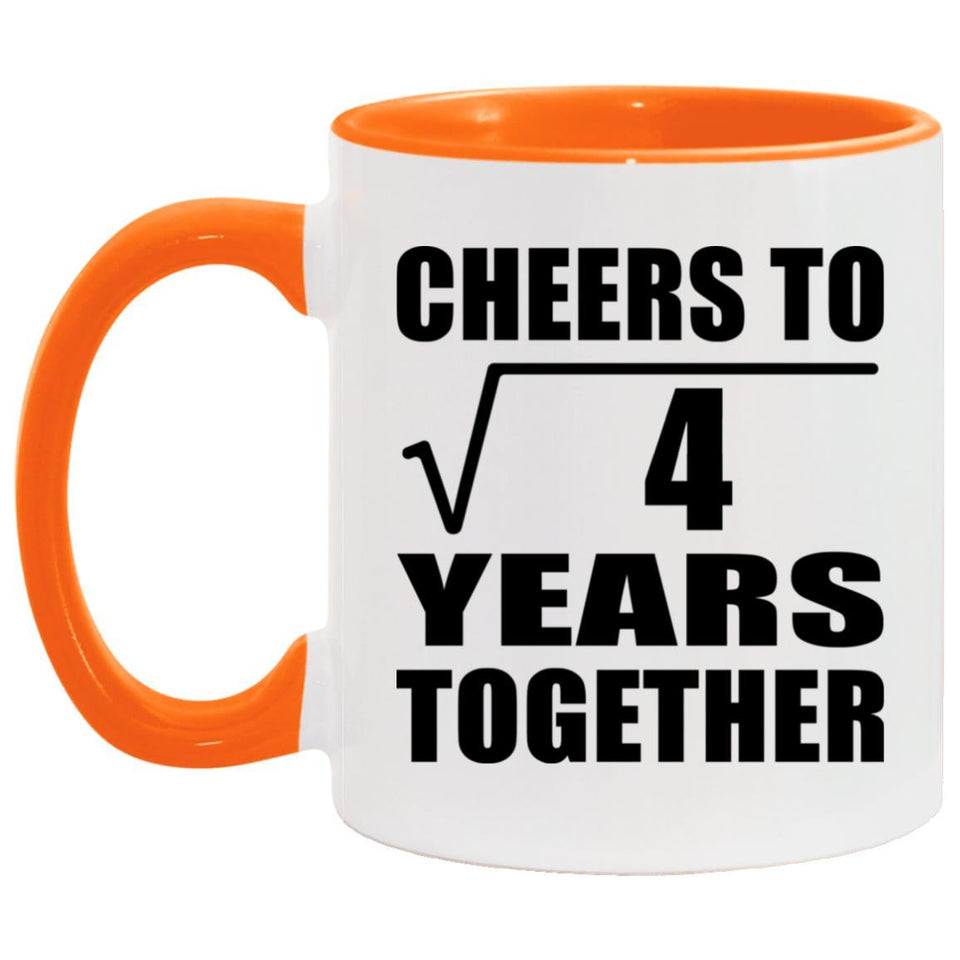 2nd Anniversary Cheers To Square Root of 4 Years Together - 11oz Accent Mug Orange