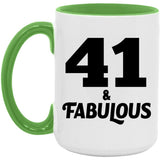 41st Birthday 41 & Fabulous - 15oz Accent Mug Green