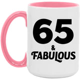 65th Birthday 65 & Fabulous - 15oz Accent Mug Pink