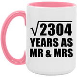 48th Anniversary Square Root of 2304 Years As Mr & Mrs - 15oz Accent Mug Pink
