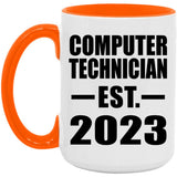 Computer Technician Established EST. 2023 - 15oz Accent Mug Orange