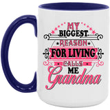My Biggest Reason For Living Calls Me Grandma - 15oz Accent Mug Purple