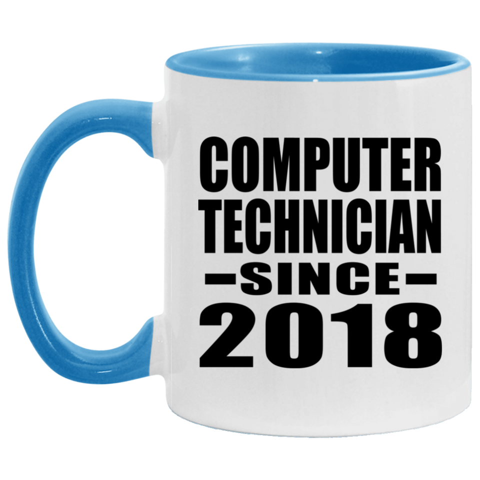 Computer Technician Since 2018 - 11oz Accent Mug Blue