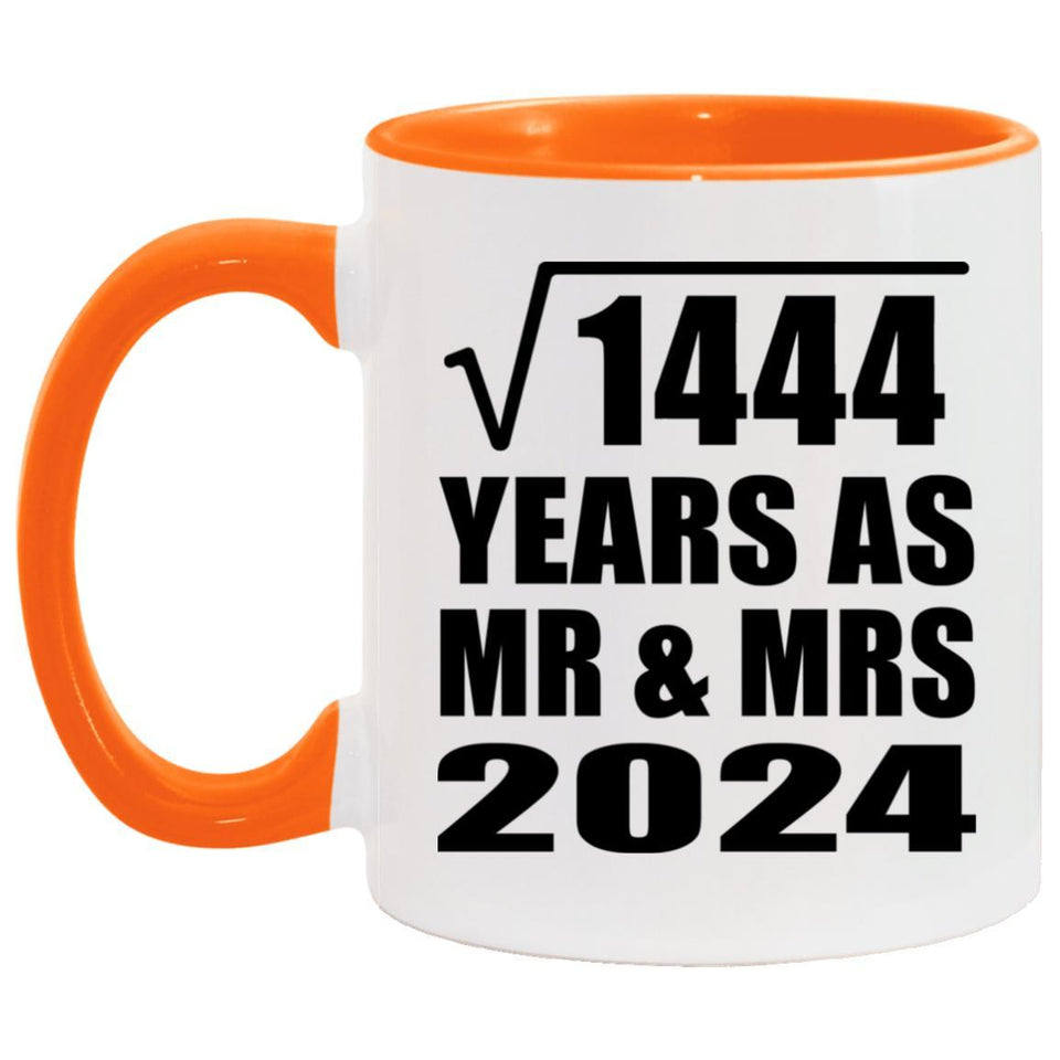 38th Anniversary Square Root of 1444 Years As Mr & Mrs 2024 - 11oz Accent Mug Orange