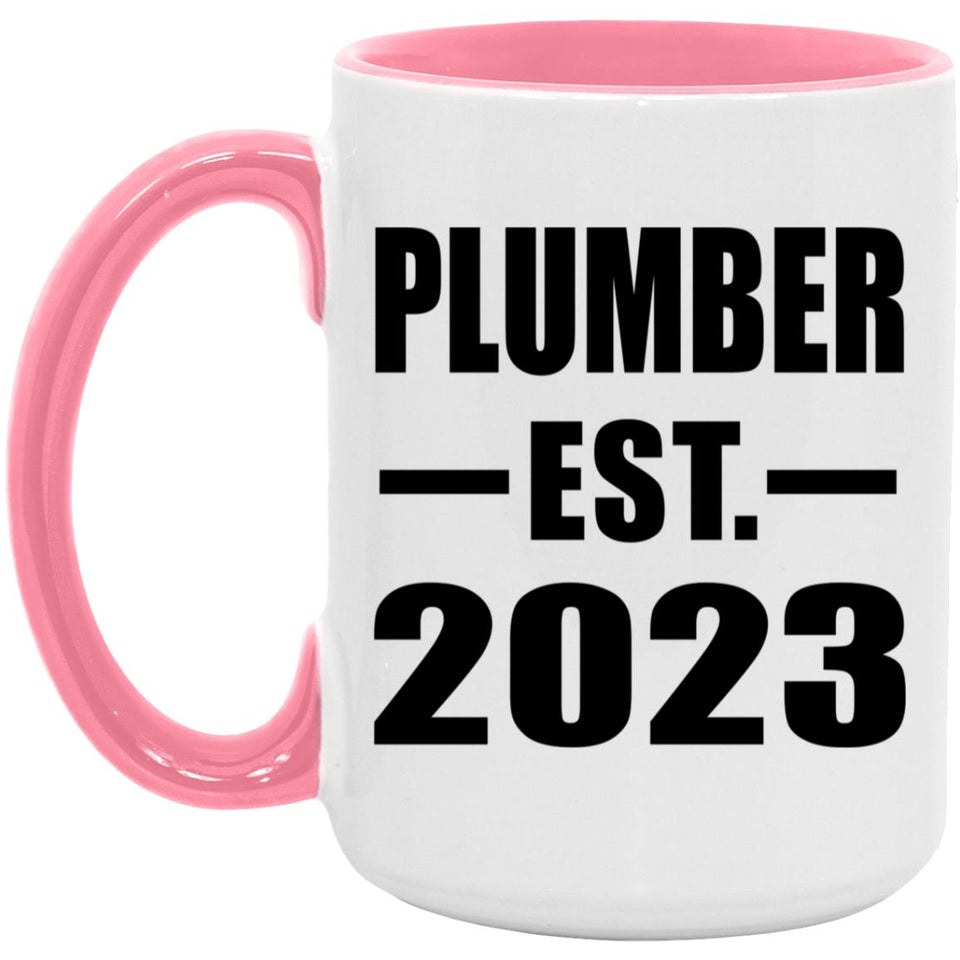 Plumber Established EST. 2023 - 15oz Accent Mug Pink