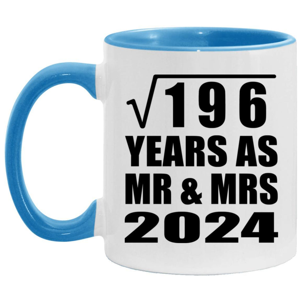 14th Anniversary Square Root of 196 Years As Mr & Mrs 2024 - 11oz Accent Mug Blue