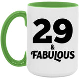 29th Birthday 29 & Fabulous - 15oz Accent Mug Green