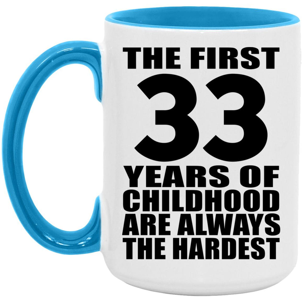 33rd Birthday First 33 Years of Childhood Are The Hardest - 15oz Accent Mug Blue