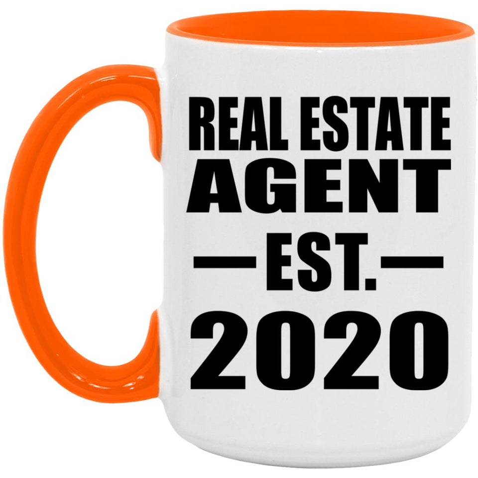 Real Estate Agent Established EST. 2020 - 15oz Accent Mug Orange